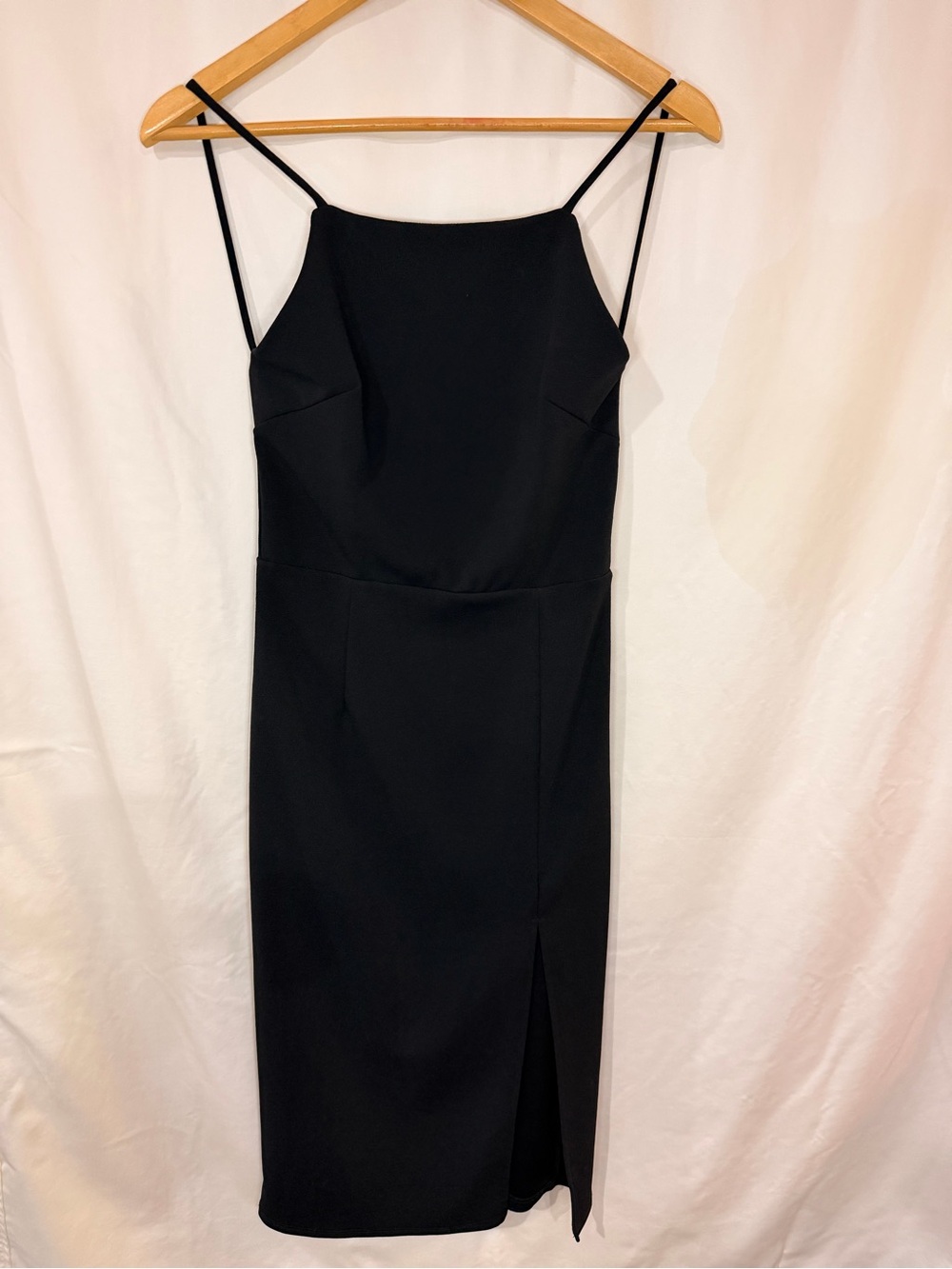 Lulu's Black Spaghetti-Strap Midi Dress with Front Slit